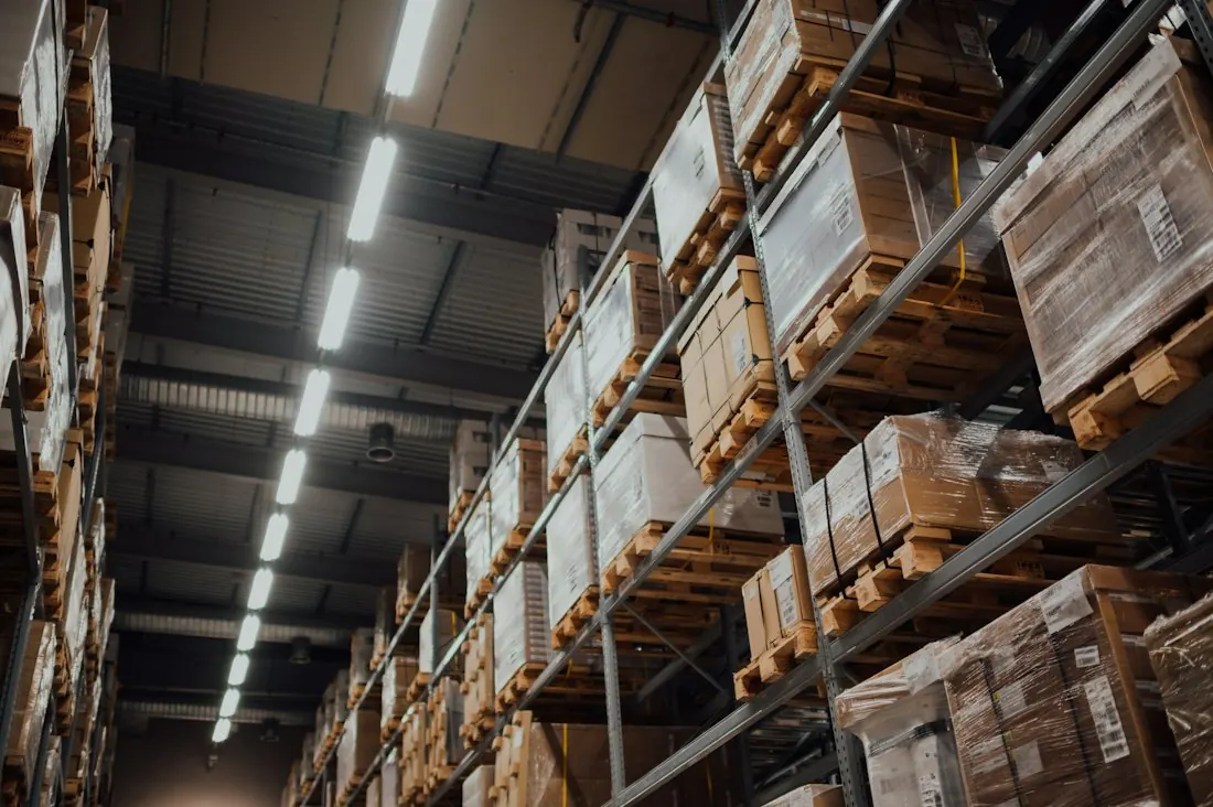 Cartons of stock on warehouse racking