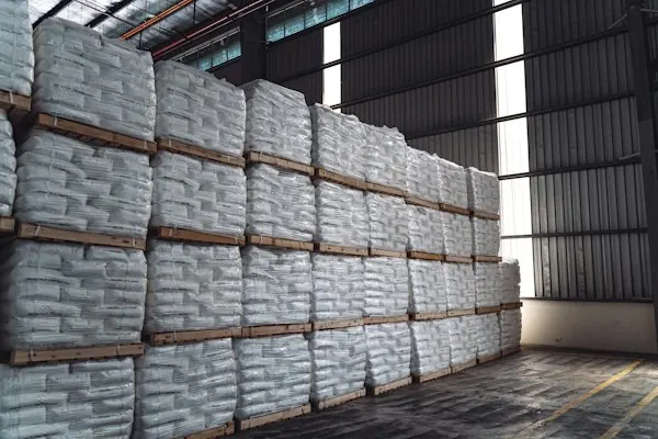 Pallets of bulk sacks in a warehouse